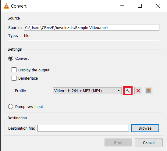 click on the tiny tool icon to edit the selected conversion profile.