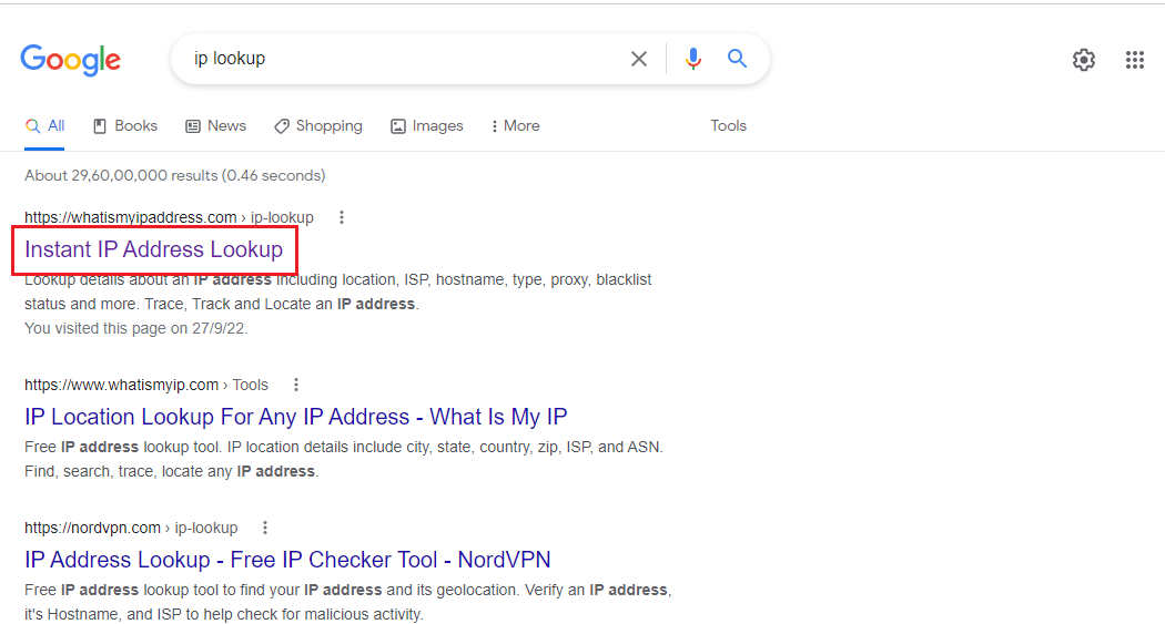 Click on the top search result