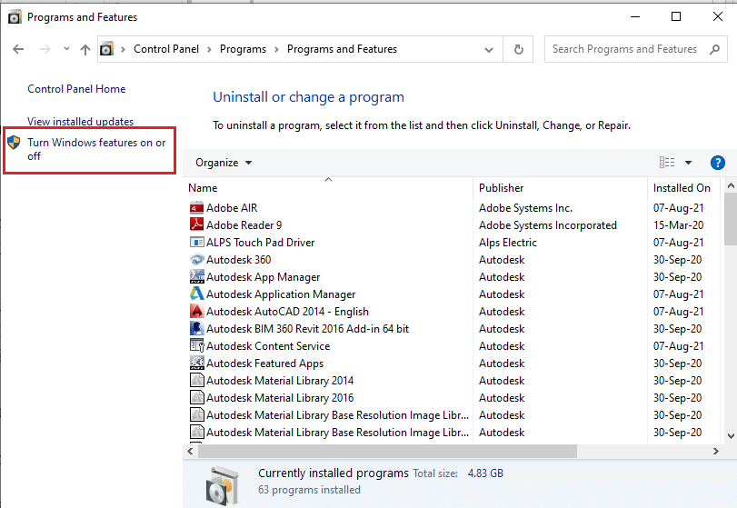 Click on the Turn Windows features on or off option. Fix MOM Implementation Error in Windows 10