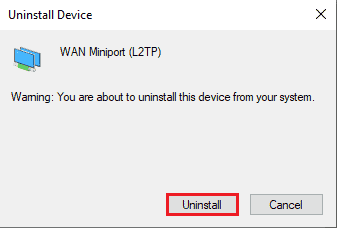 Click on the Uninstall button on the Uninstall Device confirmation window
