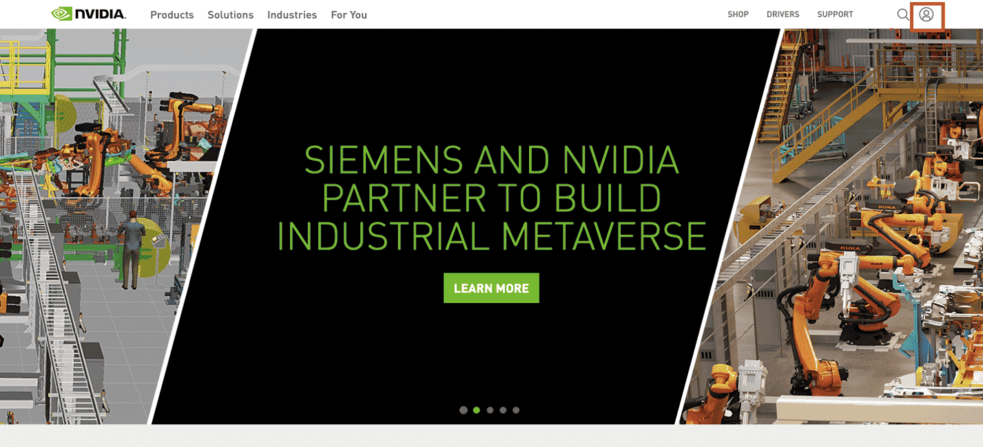 click on the user icon in NVIDIA website