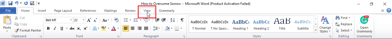 Нажмите вкладку «Вид» в Microsoft Word.