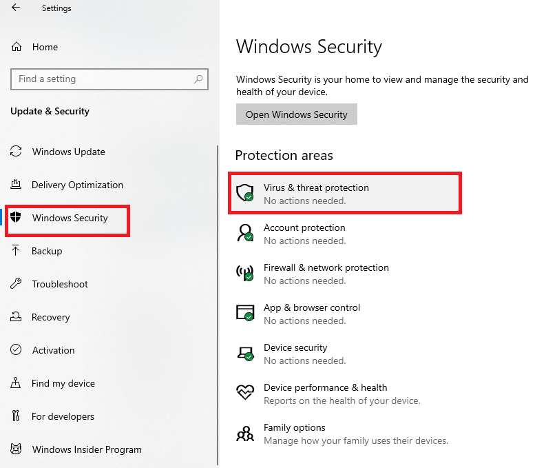 click on the Virus and threat protection option