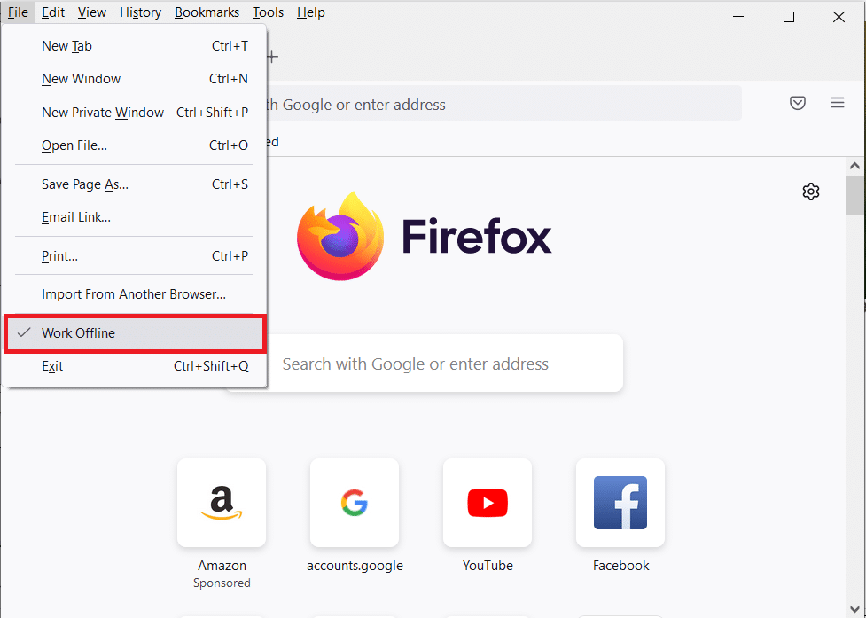 Click on the Work Offline option to uncheck it