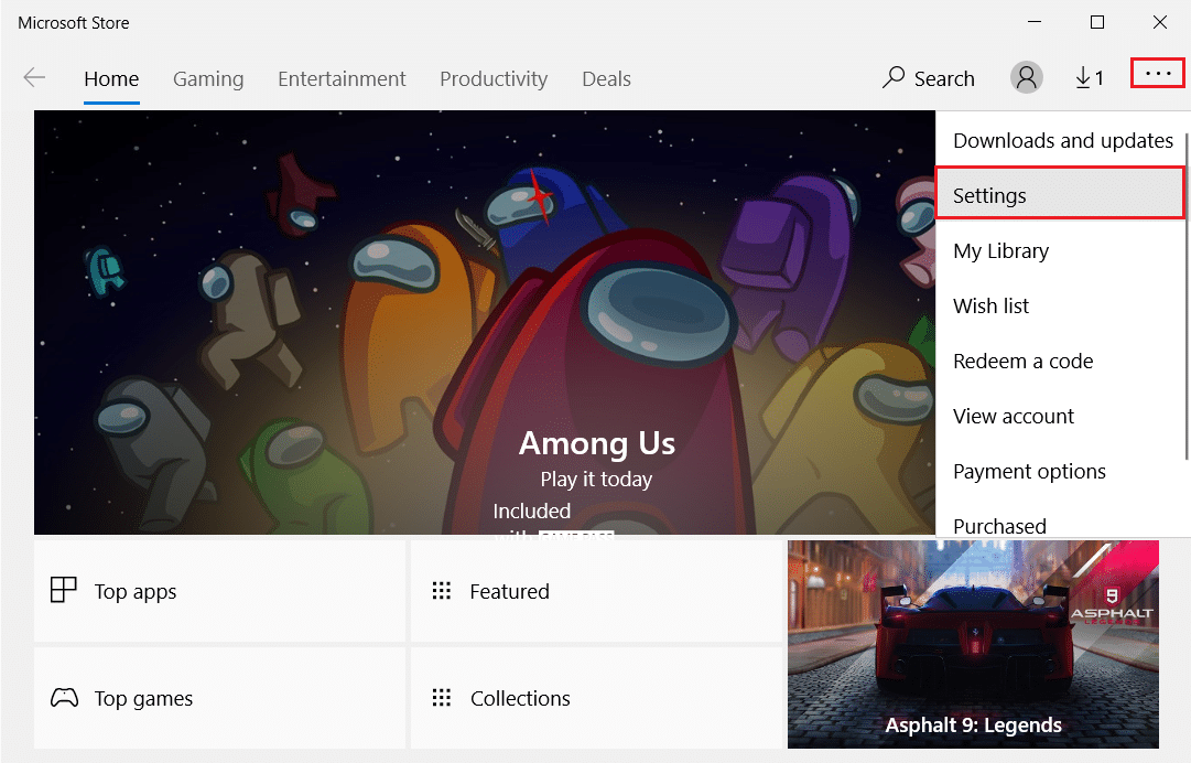click on three dots icon and select Settings in the Microsoft Store