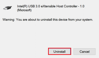 click on uninstall button to confirm uninstalling the driver
