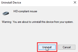 click on uninstall to uninstall the driver