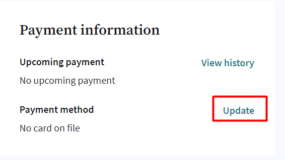 click on update next to payment method