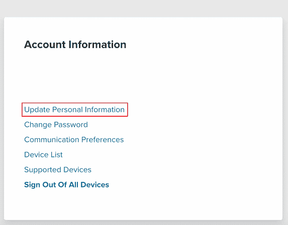 Click on Update Personal Information in the MY ACCOUNT dashboard