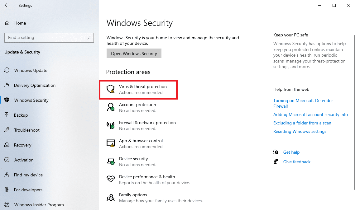 Click on Virus and Threat Protection. Fix Unable to Display Current Owner