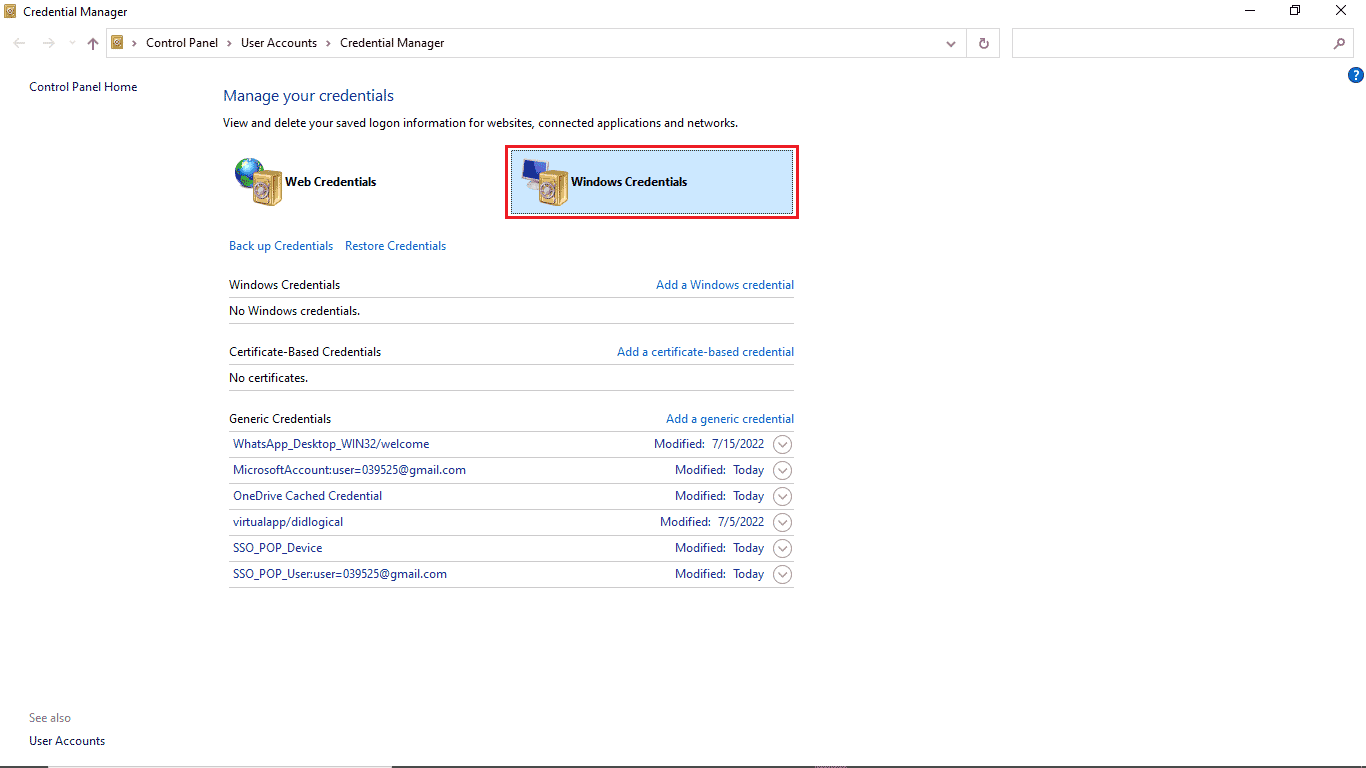 click on Windows credential. Fix A Specified Logon Does Not Exist in Windows 10