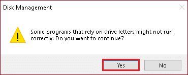 Click on Yes in the confirmation prompt.