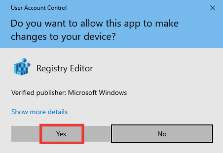 ခွင့်ပြုချက်ပေးရန် yes ကိုနှိပ်ပါ။ Windows 10 ကွန်ရက်ပရိုဖိုင် ပျောက်ဆုံးနေသော ပြဿနာကို ဖြေရှင်းပါ။