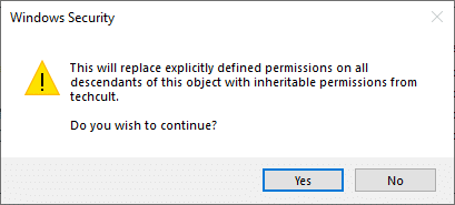 Click on Yes to proceed with the Windows Security prompt
