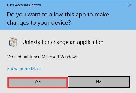 click on Yes to uninstall