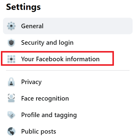click on Your Facebook information in the left pane