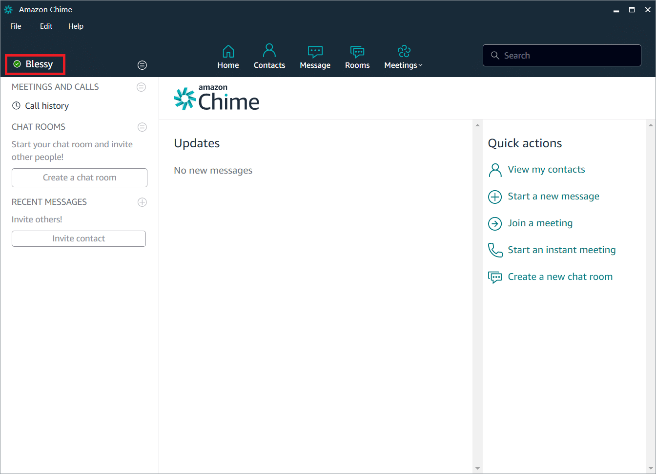 Click on your name at the top left corner | Amazon Chime login