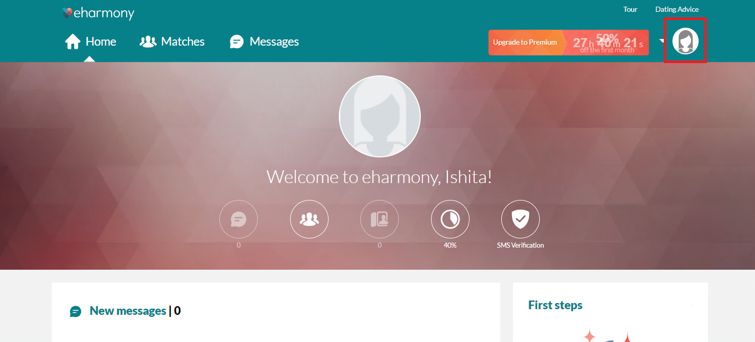 Click on your profile image. How to Delete Your eHarmony Account