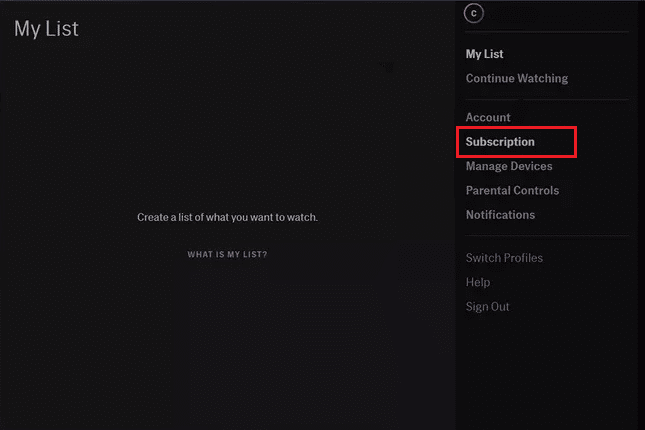 Click on your profile name and select Subscription in the drop-down menu | How to cancel hbo on roku