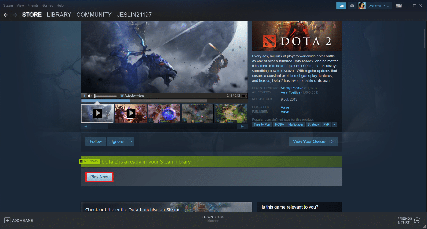 Click Play Now to install the game. Fix Dota 2 Disk Write Error