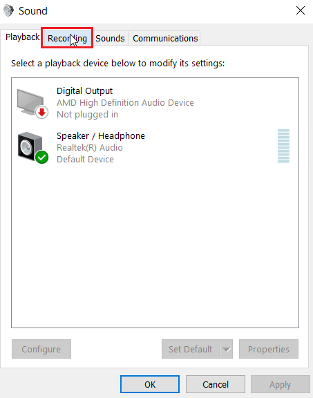 click recording tab. Fix SADES Headset Not Working in Windows 10