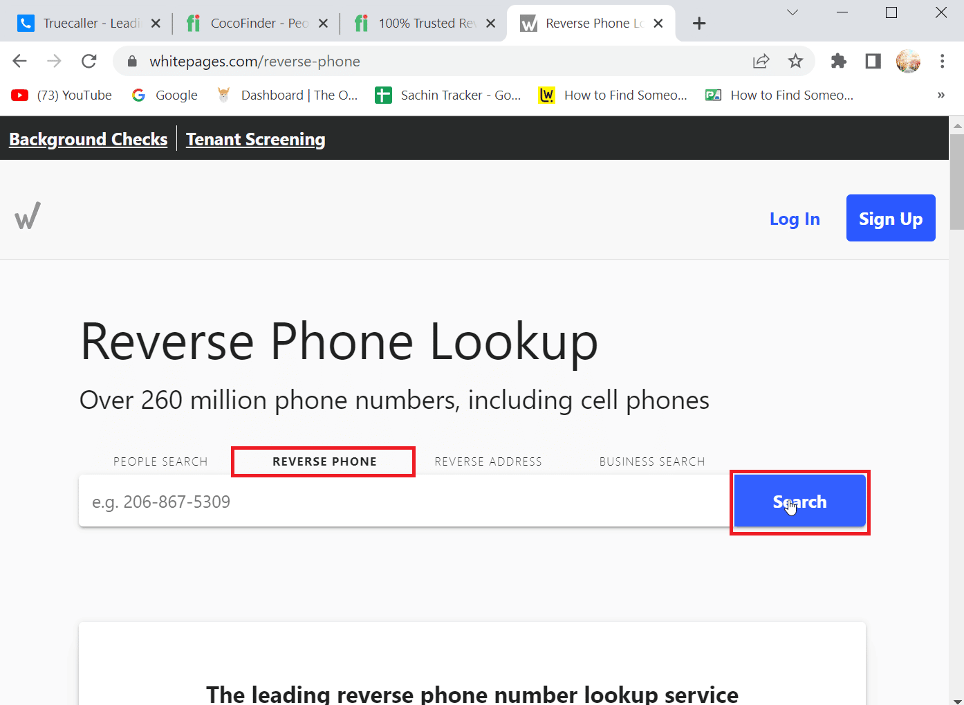 click reverse phone enter the number and click search