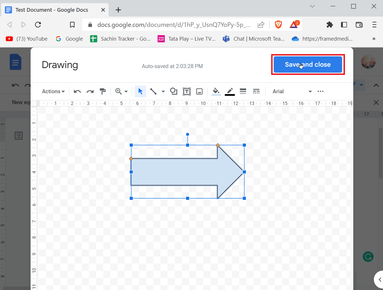click save and close to finish inserting an arrow
