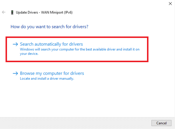 Click Search Automatically for Updated Driver Software in the pop up box