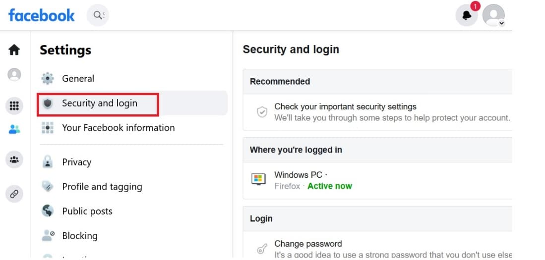 click Security and log in | recover your Facebook password without code