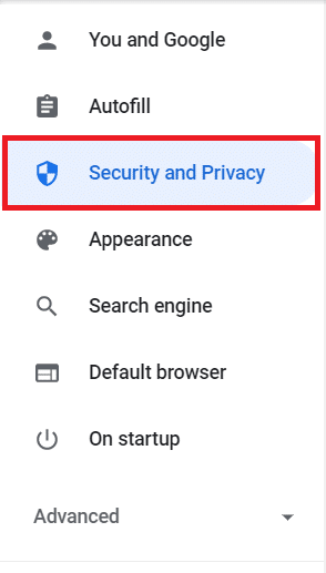 haga clic en Seguridad y privacidad en el panel izquierdo