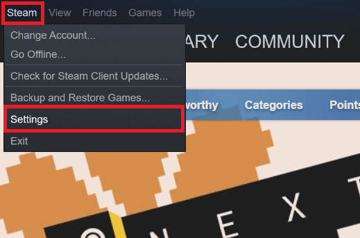 Click Steam option from the menu bar and click on Settings