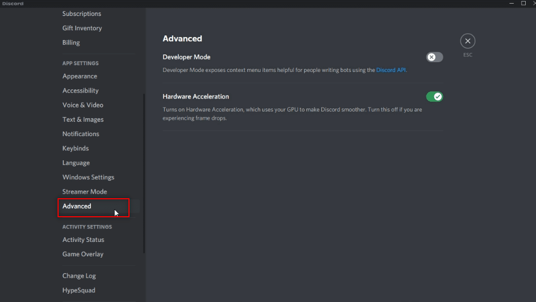 Click the Advanced tab under the APP SETTINGS option