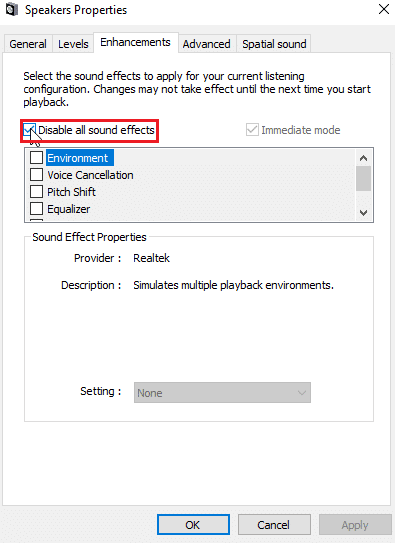 click the checkbox disable all sound effects