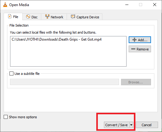 انقر فوق خيار تحويل/حفظ بعد تحديد ملف الفيديو. الدليل السريع لتحويل MP4 إلى Mp3 من خلال Windows Media Player