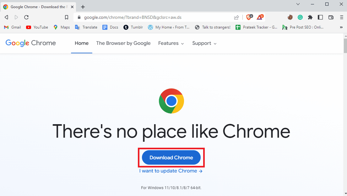 Klik op die Laai Chrome-knoppie af om Chrome af te laai