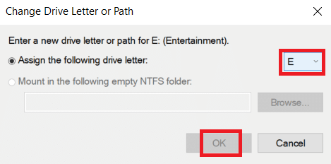 Click the dropdown and assign a new letter to your hard drive