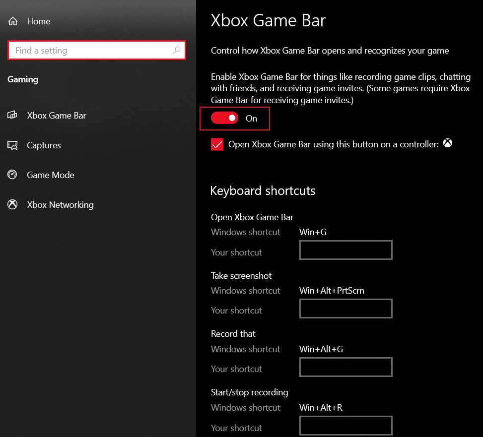 Klicken Sie zum Umschalten auf „Auf der Xbox-Spielleiste“.