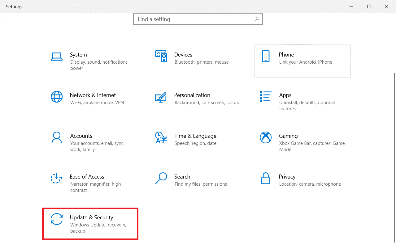 Click Update and Security. Fix The Handle is Invalid Error in Windows 10