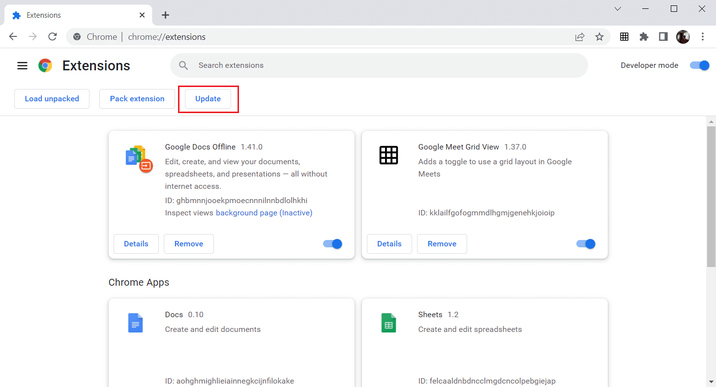 Click Update button. Fix Chrome Plugins Not Working in Windows 10