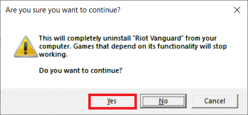 click Yes to confirm the uninstallation