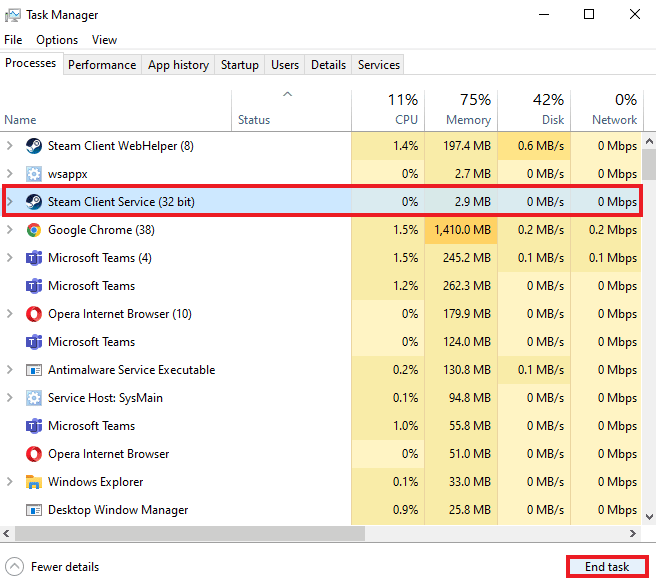 Close Steam using Task Manager