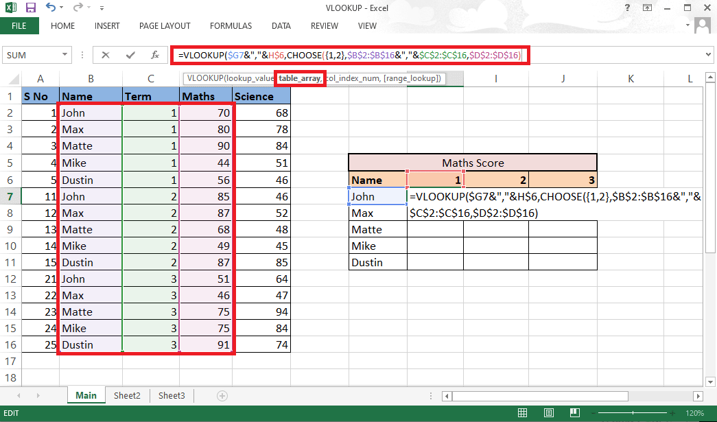 Close the bracket to complete CHOOSE function. Now you have table_array without a helper column 