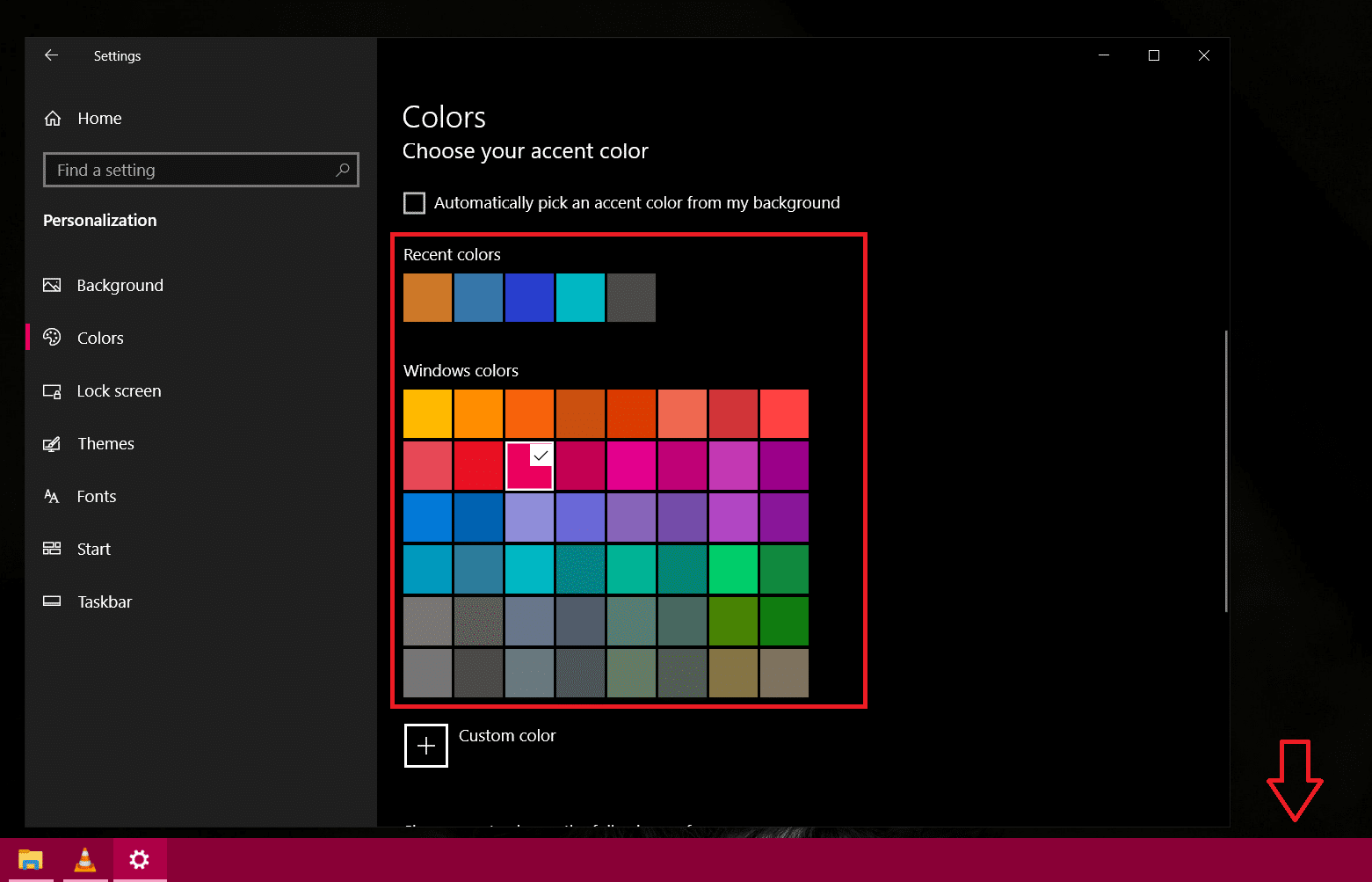 Colors option in Personalization.