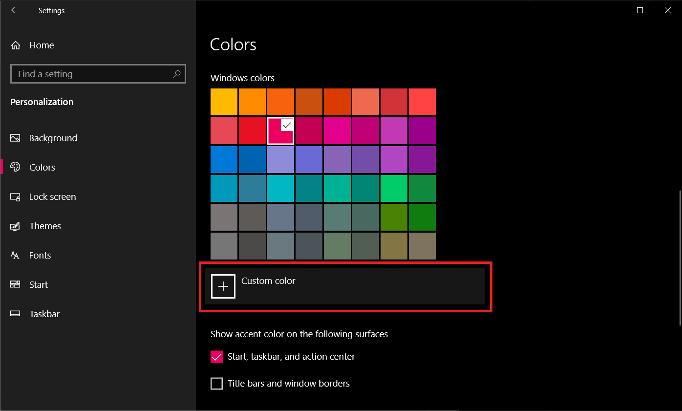Colors option in Personalization. How to Change Taskbar Color in Windows 10