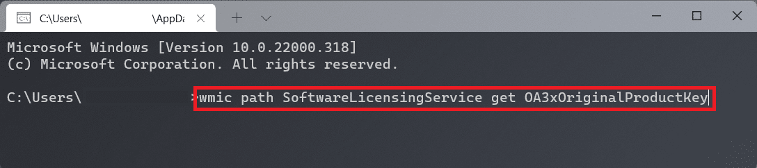 Command Prompt command for product key