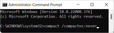 Command prompt command for disabling Compact OS. How to Enable or Disable Compact OS in Windows 11