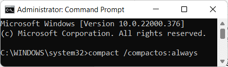 Command prompt command for enabling Compact OS