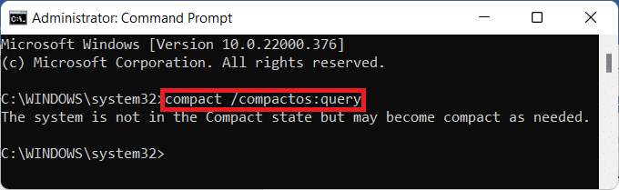 Command prompt command for knowing status of Compact OS