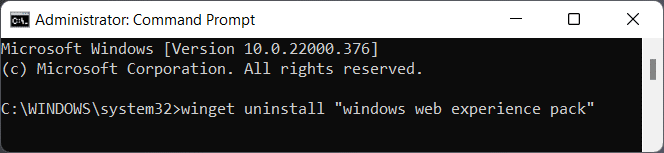 command prompt command to uninstall Widgets