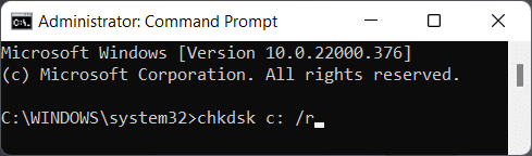 Command Prompt running chkdsk